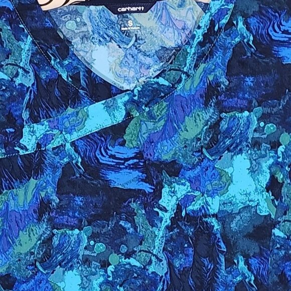 CARHARTT Blue Green Purple Nurse Medical Scrub Uniform Shirt Top Scrubs Small - Picture 2 of 11